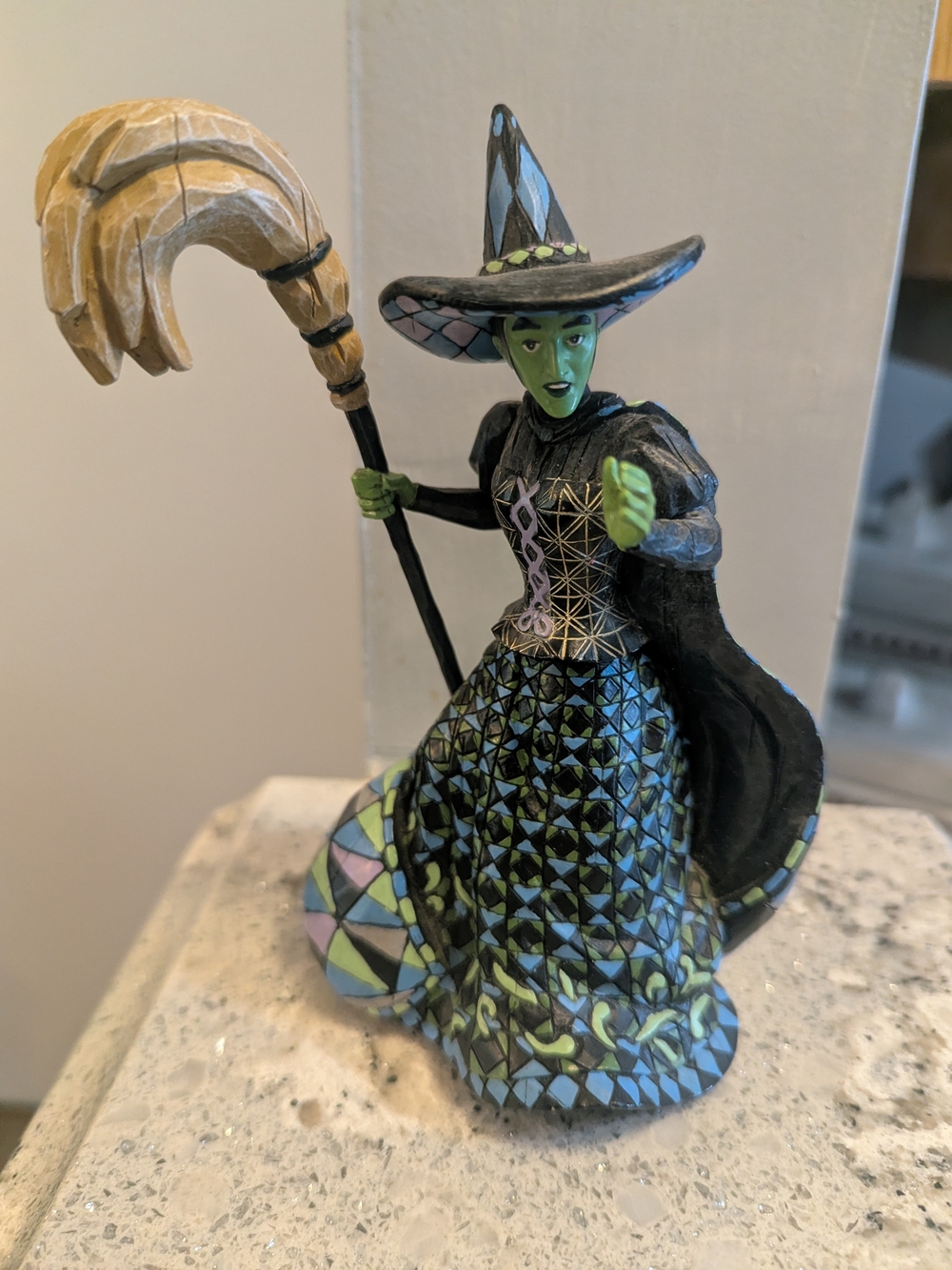 The Bradford Exchange Green and Black Witch Figurine with Patterned Skirt